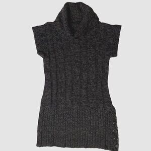 CHANCES R Women's Cowl Neck‎ Sweater Dress Large Grey Buttons Short Sleeves EUC
